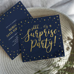 Invitación Oro y marina | 50.ª fiesta de cumpleaños sorpresa<br><div class="desc">Celebra tu día especial con esta plantilla de invitación para la fiesta de cumpleaños de oro y marina. Este diseño presenta caligrafía de moda dorada y fondo de confeti. Puede personalizar el texto a cualquier cumpleaños o evento. (21,  30,  40,  50,  60,  70,  80,  90,  100)</div>