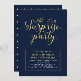 Invitación Oro y marina | 50° Aniversario del Boda Sorprended