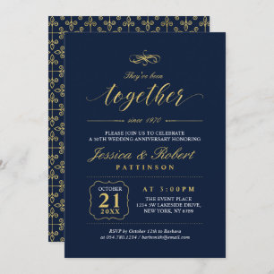 Invitación Oro y marina   Elegante 50° aniversario Boda