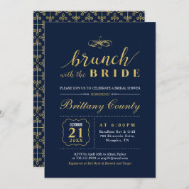 Invitación Oro y marina | Elegante ducha de brunch de novias