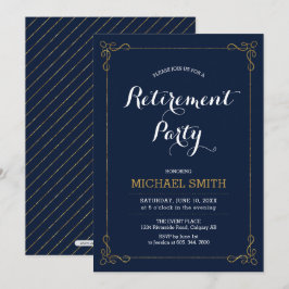 Invitación Oro y marina | Elegante Fiesta de Jubilación Clási
