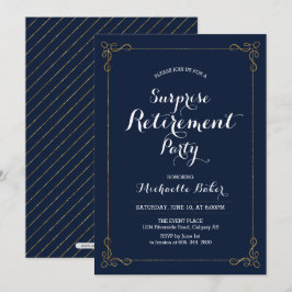 Invitación Oro y marina | Elegante Fiesta de Jubilación Sorpr