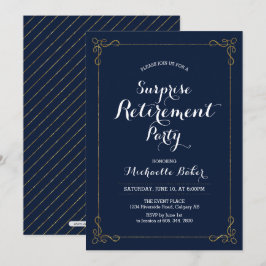 Invitación Oro y marina | Elegante Fiesta de Jubilación Sorpr