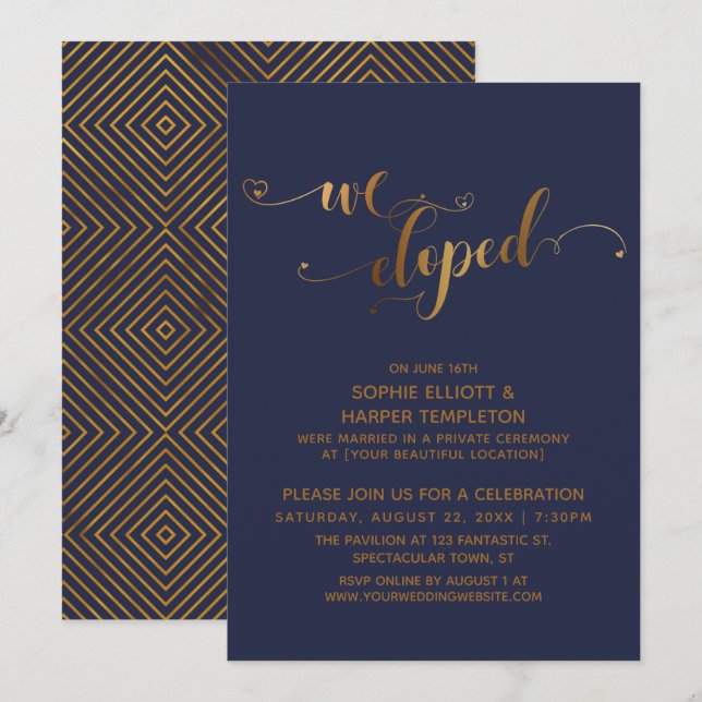 Invitación Oro y marina elegimos celebración post Boda (Anverso / Reverso)