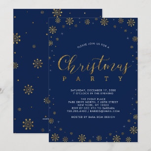 Invitación Oro y marina   Fiesta de Navidades modernos de cop
