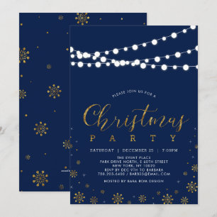 Invitación Oro y marina   Fiesta de Navidades modernos de cop