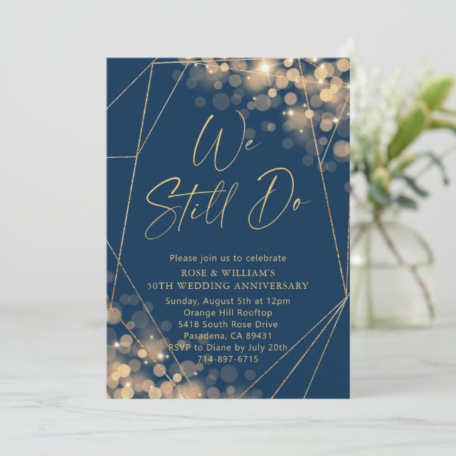 Invitación Oro y marina seguimos cumpliendo 50 años de Boda (Anverso de pie)