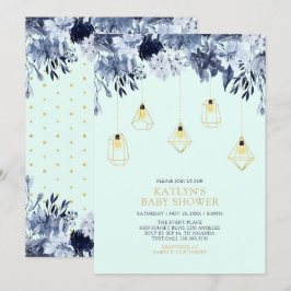 Invitación Oro y menta | Luces Boho moda Baby Shower