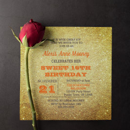 Invitación Oro y Naranja Topaz Purpurina Dulce 16