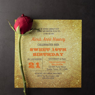 Invitación Oro y Naranja Topaz Purpurina Dulce 16