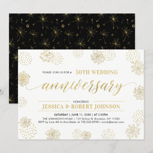 Invitación Oro y Negro   50º Aniversario de Boda Elegante
