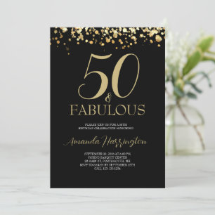 Invitación Oro y negro 50 y fabuloso cumpleaños 50