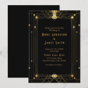Invitación Oro y negro Art Deco Gatsby Años 20 Elegante