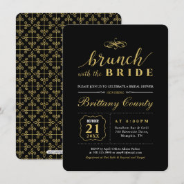 Invitación Oro y Negro | Brunch Nupcial de Boda Elegante
