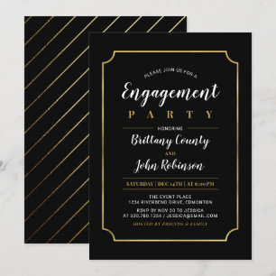Invitación Oro y Negro   Clásica Fiesta de Compromiso de Boda