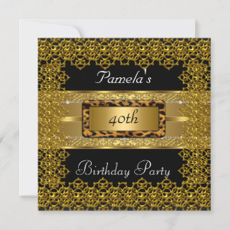Invitación Oro y negro con fiesta de cumpleaños de marco leop