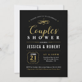 Invitación Oro y negro | Ducha nupcial elegante