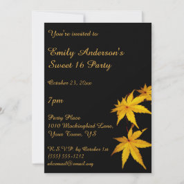 Invitación Oro y negro dulce otoño 16 cumpleaños