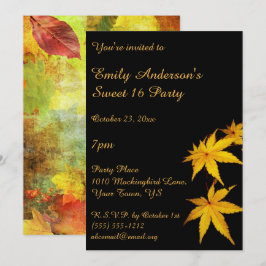 Invitación Oro y negro dulce otoño 16 cumpleaños