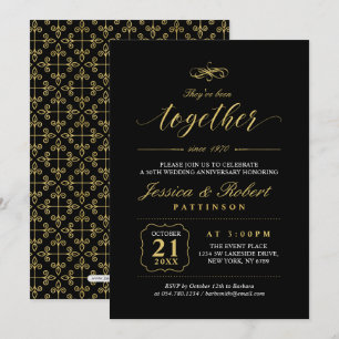Invitación Oro y negro Elegante 50° aniversario Boda