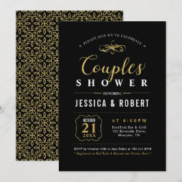 Invitación Oro y Negro | Elegante Ducha de Boda de Parejas