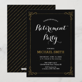 Invitación Oro y negro | Elegante Fiesta de Jubilación Clásic
