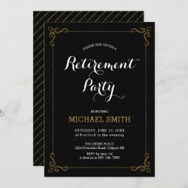 Invitación Oro y negro | Elegante Fiesta de Jubilación Clásic