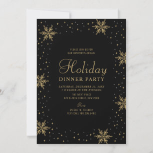 Invitación Oro y Negro   Fiesta de Cena Navideña Moderna