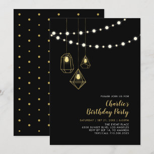 Invitación Oro y negro Fiesta de cumpleaños de las cadenas