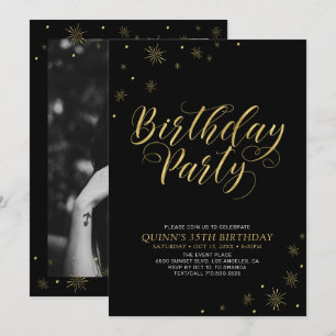 Invitación Oro y Negro   Fiesta de Cumpleaños número 35 con E