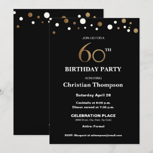 Invitación Oro y negro, fiesta de cumpleaños número 60