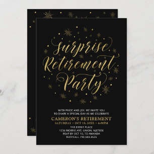Invitación Oro y negro   Fiesta de Jubilación de Sorpresas Mo