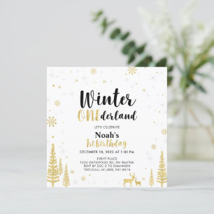 Invitación Oro y Negro Invierno de Omniéderland Primer cumple
