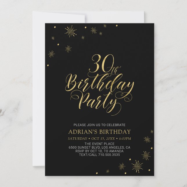 Invitación Oro y negro | Moda moderna 30 Fiesta de cumpleaños (Anverso)