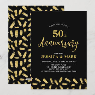 Invitación Oro y negro   Moderno 50 aniversario de bodas