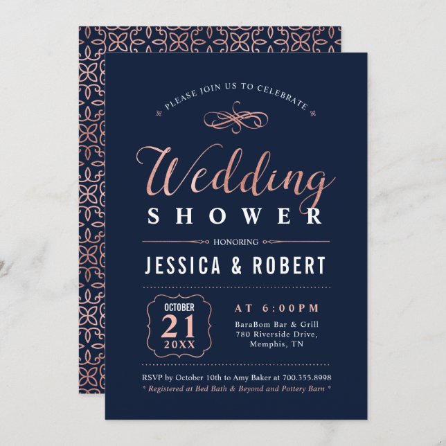 Invitación Oro y negro Rosa | Ducha de matrimonio para pareja (Anverso / Reverso)