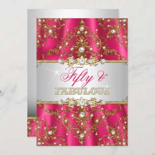 Invitación Oro y Perla Rosada Caliente Damasco Cincuenta y Fa