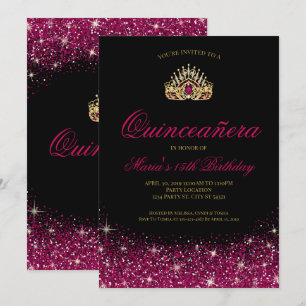 Invitación Oro y Purpurina, Glam Quinceañera