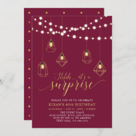 Invitación Oro y Red Moderno Sorpresa 60 cumpleaños fiesta