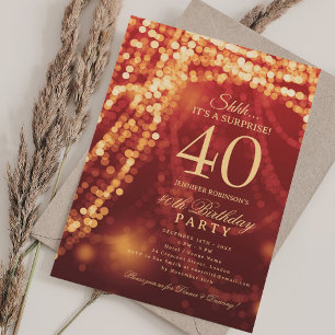 Invitación Oro y Rojo Fiesta de Cumpleaños Sorpresa 40