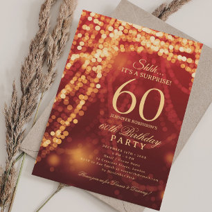 Invitación Oro y Rojo   Fiesta de Cumpleaños Sorpresa 60 