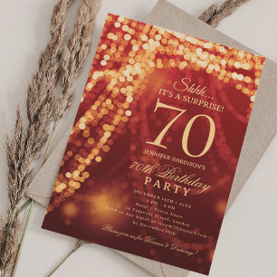 Invitación Oro y Rojo   Fiesta Sorpresa de Cumpleaños 70 