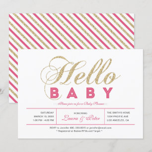 Invitación Oro y rosa Chica, Baby Shower de tipografía mode