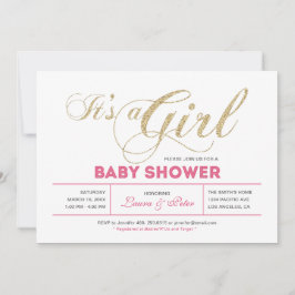 Invitación Oro y rosa | Chica, Moda Typography Baby Shower