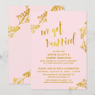 Invitación Oro y Rosa Nos Casamos Fiesta de Post Boda