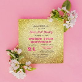 Invitación Oro y Rosa Purpurina Tourmaline Rosa Dulce 16