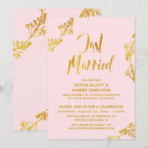 Invitación Oro y Rosa Recién Casados Fiesta de Después de la 