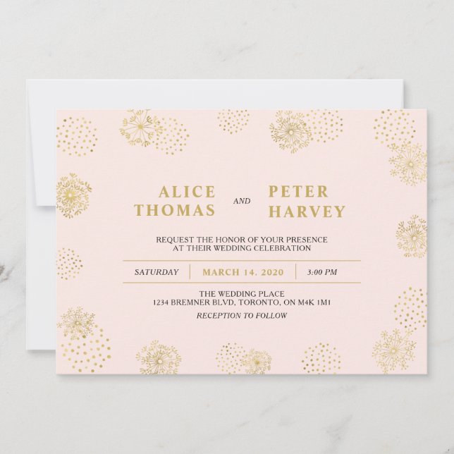 Invitación Oro y Rosa Rubor | Ceremonia de Boda Chic Moderna (Anverso)