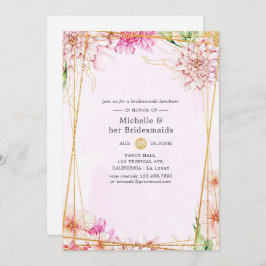 Invitación Oro y rosado Floral Geométricas Bridesmaids Lunche