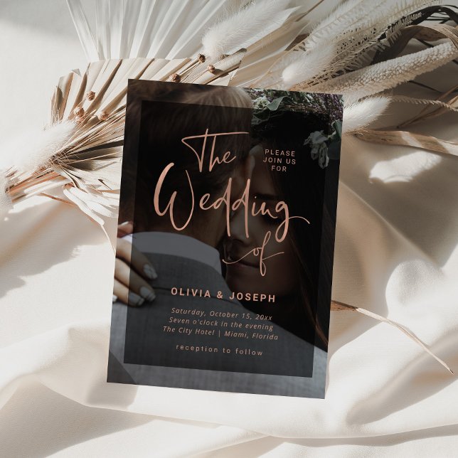 Invitación Oro y superposición negro Rosa modernos | Boda fot (Subido por el creador)